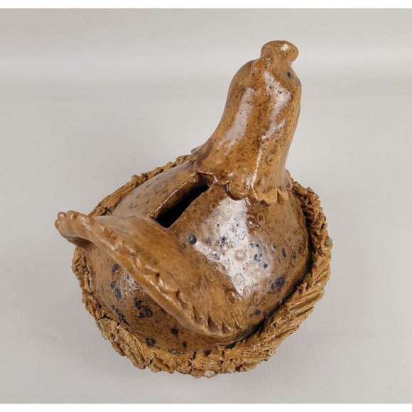 Primitive Nested Hen Art Pottery Coin Bank Artist Marked - Picture 10 of 13